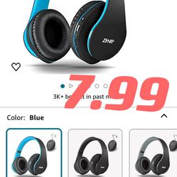 ZIHNIC Bluetooth Headphones Over-Ear, Foldable Wireless and Wired Stereo Headset Micro SD/TF, FM for Cell Phone,PC,Soft Earmuffs &Light Weight for Pro