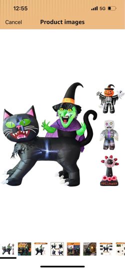 LANGXUN 8ft Witch Riding Black Cat Halloween Inflatable Giant blow up yard decor with LED lights for outdoor lawn garden patio spooky party display