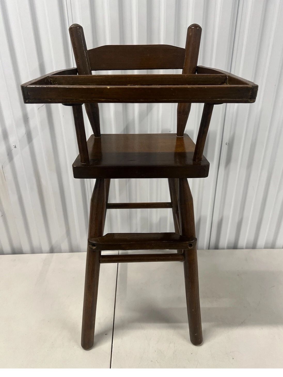 Vintage Wooden Doll High Chair 34” Pullover Tray Good Condition. Used in good condition with some cosmetic blemishes associated with age and usage. Th