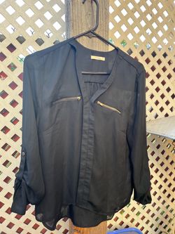 Timing Black Sheer Blouse with Gold Zippers