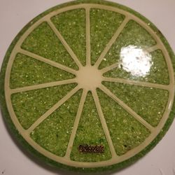 Wondermold Lime Slice Hot Plate Trivet Resin Crushed Glass Vintage 1970's

