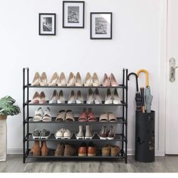 SONGMICS 5-Tier Shoe Rack, Shoe Storage, Shoe Organizer, Holds 20-25 Pair of Shoes, for Living Room, Cloakroom, Entryway, Non-Woven Fabrics, Classic B