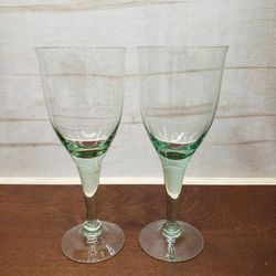 Pair Irish Georgina Hand Blown Antique Wine Glasses 