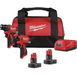 Milwaukee M12 12-Volt Lithium-Ion Brushless Cordless Subcompact Drill and Impact Driver Combo Kit w/2 Batteries and Bag (2-Tool