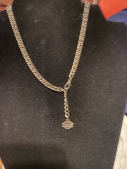 Harley Davidson Vintage Bar And Shield y Drop Cuban Link Necklace Silver Tone 