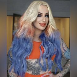 Human hair blend lace front blonde /orange /blue wig