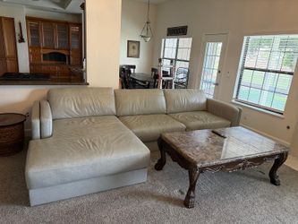 Ashley Amiata Genuine Leather Sectional Sofa + Chaise + Ottoman