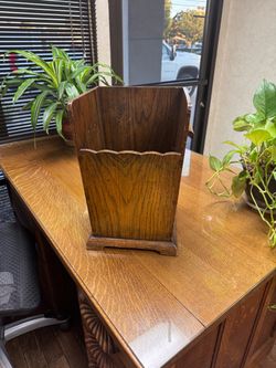 Antique Oak trashcan
