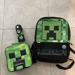 Kids Minecraft Backpack + Lunchbag + Water Bottle 