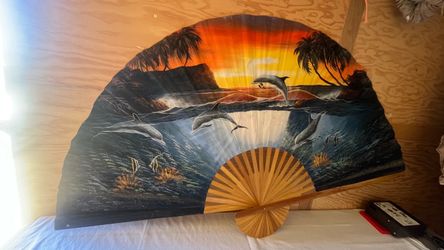 Large Decorative Wall Fan with Dolphin Ocean Scene