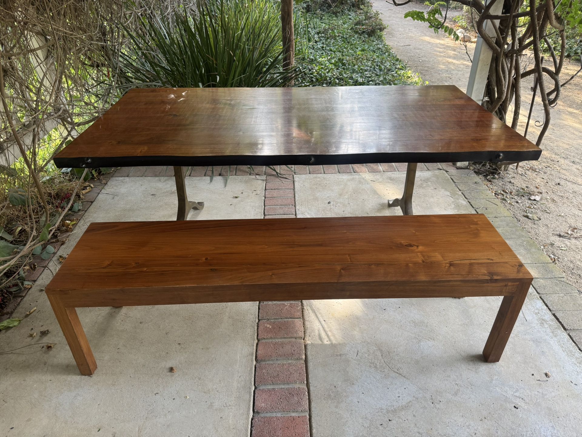 HD Buttercup Live Edge Solid Walnut Slab Dining Table & Bench