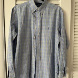 Men’s Ralph Lauren Cotton Blue And Yellow Casual Or Dress Shirt Size 15 1/2  32/33