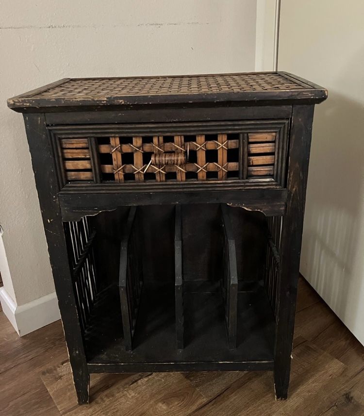Vintage Coastal Boho Chic Bamboo Cabinet Drawer