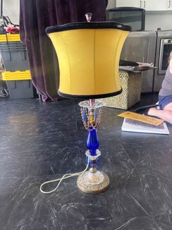 Vintage Table Lamp with Blue Glass Base