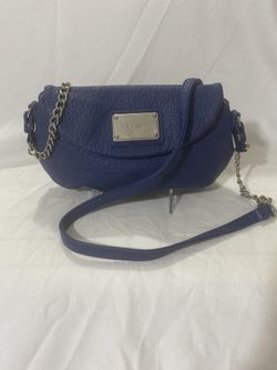 Nine West Women's Purse ARCHIE Mini Cross Body Bag Blue Leather Chain Silver