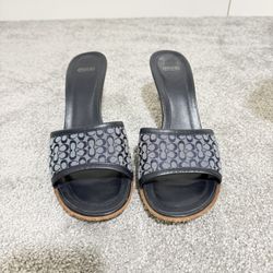 Coach Blue Canvas Slide On  Women's Heels Size 8