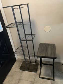 Metal and Wood Shelving Unit and side table