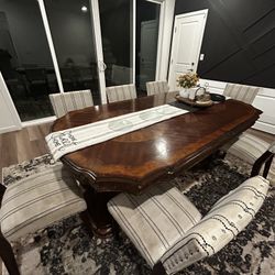 Real Wood engraved Dining Table With 6 Kirkland Dining Chairs 