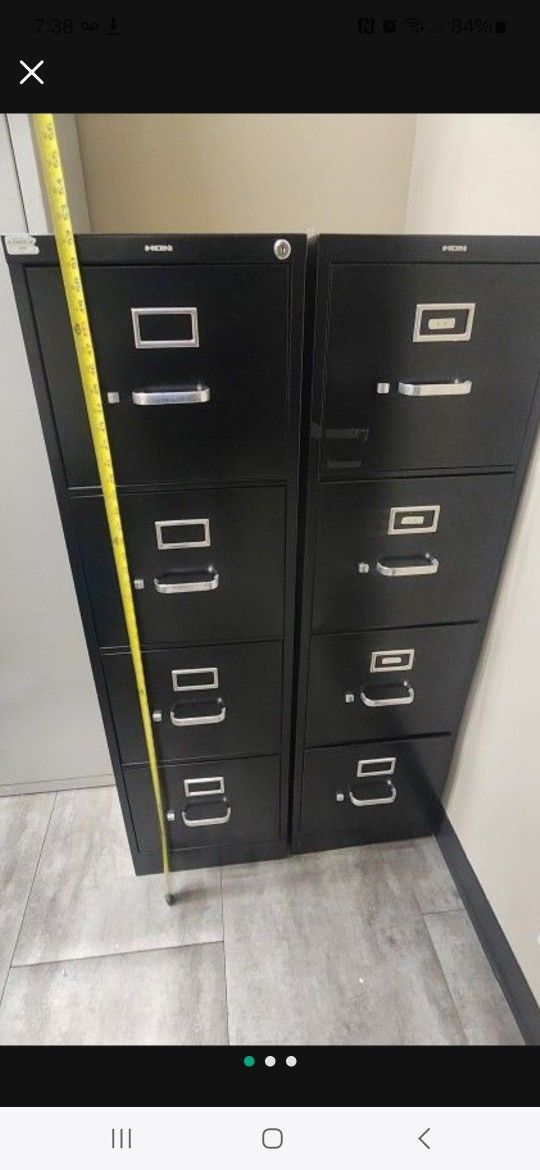 One Black Metal File Cabinet