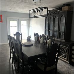 Solid mahogany, wood table and chairs, and