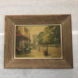 Vintage Reofect T Darche Signed Framed Paris Cafe Impressionist Street Scene Art VTG OBO