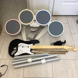 Nintendo Wii Rock Band Drums Guitar Microphone Lot 