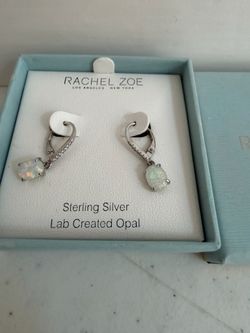 Opal silver plated dangling earrings