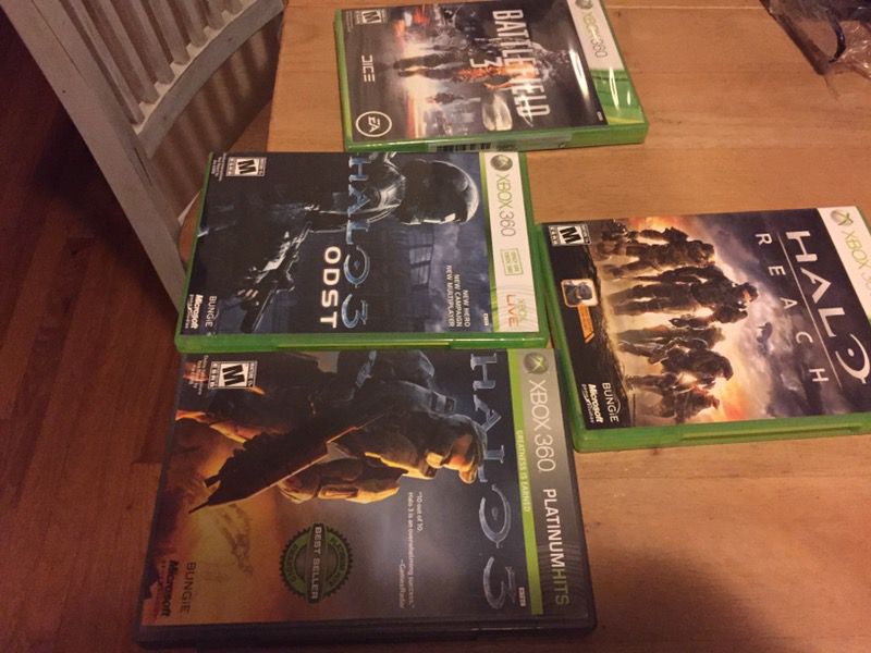Xbox 360 games - 3 Halos (opened) and Battlefield 3 (new)