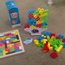 48 PCS Tetra Tower Balance Stacking Game & Coogam Wooden Tetris Puzzle