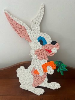 Glitter Plaque Melted Popcorn Easter Rabbit Bunny 21.25” tall x 11”