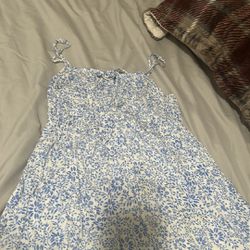 Blue Floral Print White Dress