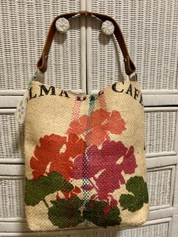 BURLAP/JUTE COFFEE Â SACK BAG/TOTE w/ Leather Brown strap