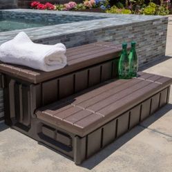Universal 2 Slip-Resistant Spa & Hot Tub Step Outdoor Indoor Compartment Spa Step with Storage, Brown/Black