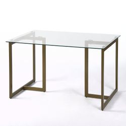 Homy Casa Slip Clear Glass 47"Modern Tempered Glass Dining Table with Golden Base,Open Box