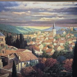 VILLAGE IN THE SUN BY MAX HAYSLETTE- TEXTURED FRAMED PRINT(LARGE) 