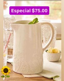 Nueva Jarra Ceramica Linea Widflower Para Aguas Frescas Jugos Leche Florero $75.00 Especial Princess House  Ventas Finales