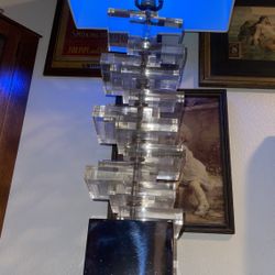 Heavy, TALL,  Vintage STAINLESS STEEL/Lucite Table Lamp 