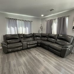Dark Grey Leather Couches 