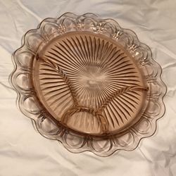 Anchor Hocking Pink Depression Old Colony Glass with Scalloped Edge Divided Platter