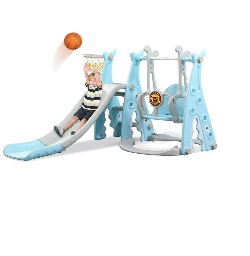 Ealing 4 in 1 Toddler Swing and Slide Sets for Age 1-3 Swing Playset with Climber,Basketball Hoop ,Blue V059