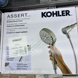 KOHLER Assert Multifunction Filtered Handshower in a brushed nickel finish.