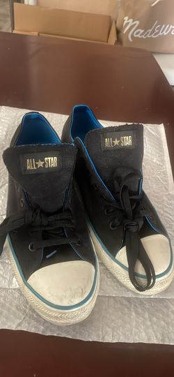 black and teal Converse Chuck Taylor All Star Low sneakers featuring a classic white rubber 11.5