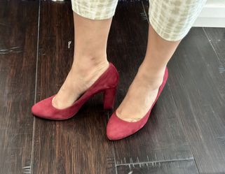 Ralph Lauren Suede Burgundy Block Heels - Wide Size (6.5B)