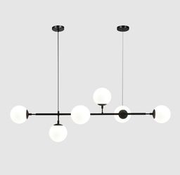 Mid Century Modern Chandelier Black Linear Sputnik Pendant Light Contemporary 6-Light Glass Globe Chandelier 