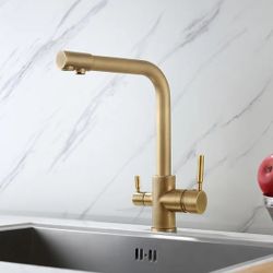 Antique Brass Single Hole Dual Handle Kitchen Faucet with Water Filtering