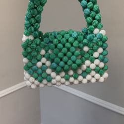 Handmade Beaded Bag – Green & White