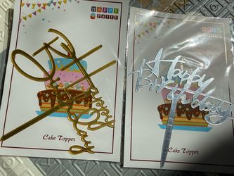 Set of 2 happy birthday, Cake toppers – silver and gold