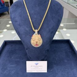 Pendant Only ! Bulldog Pendant Diamonds Real And Gold 