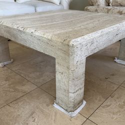 Vintage 1980s White Travertine Square Coffee Table