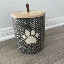 Top Paw® Grey Etched Ceramic Treat Jar w/ Wood Lid & Rubber Seal